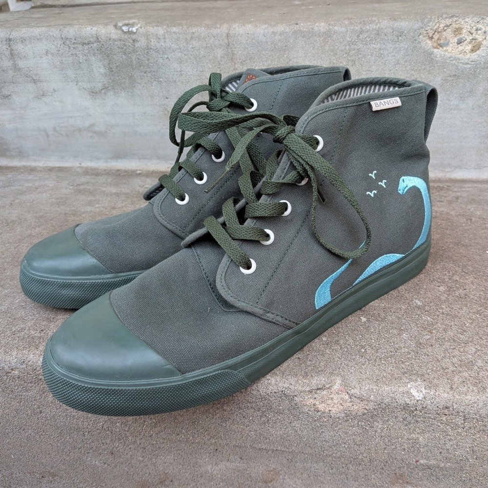 Bangs High Top Embroidered Dinosaur Canvas Sneakers Mens Sz 10/Women's Sz 11.5